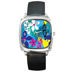 Pattern Leaf Polka Flower Square Metal Watch