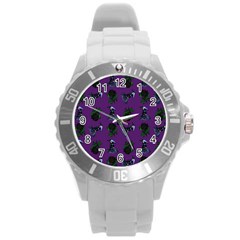 Gothic Girl Rose Purple Pattern Round Plastic Sport Watch (l) by snowwhitegirl