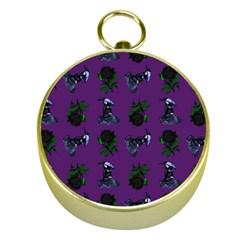 Gothic Girl Rose Purple Pattern Gold Compasses by snowwhitegirl