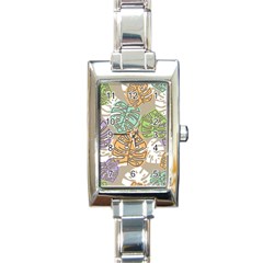 Pattern Leaves Banana Rainbow Rectangle Italian Charm Watch by HermanTelo