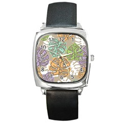 Pattern Leaves Banana Rainbow Square Metal Watch