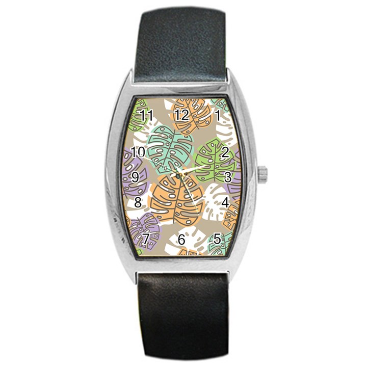 Pattern Leaves Banana Rainbow Barrel Style Metal Watch