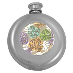 Pattern Leaves Banana Rainbow Round Hip Flask (5 Oz) by HermanTelo