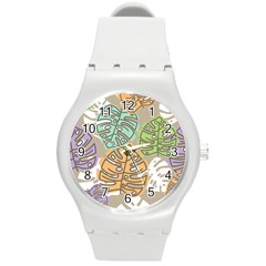 Pattern Leaves Banana Rainbow Round Plastic Sport Watch (m)