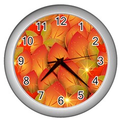 Pattern Texture Leaf Wall Clock (silver) by HermanTelo