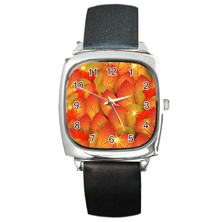 Pattern Texture Leaf Square Metal Watch