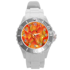 Pattern Texture Leaf Round Plastic Sport Watch (l)