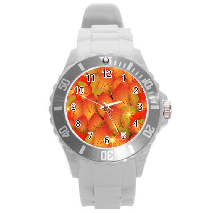 Pattern Texture Leaf Round Plastic Sport Watch (L)