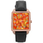 Pattern Texture Leaf Rose Gold Leather Watch  Front