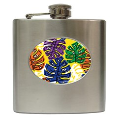 Pattern Leaves Grey Hip Flask (6 Oz)