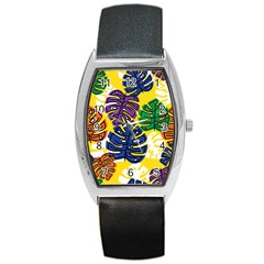 Pattern Leaves Grey Barrel Style Metal Watch