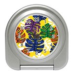 Pattern Leaves Grey Travel Alarm Clock Front