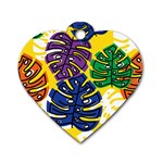 Pattern Leaves Grey Dog Tag Heart (Two Sides) Front