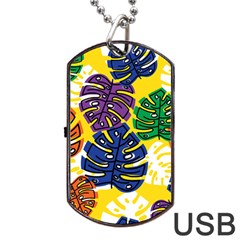 Pattern Leaves Grey Dog Tag Usb Flash (one Side)