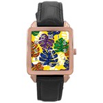 Pattern Leaves Grey Rose Gold Leather Watch  Front