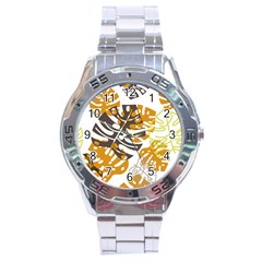 Pattern Leaves Stainless Steel Analogue Watch