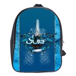 Sport, Surfboard With Water Drops School Bag (Large) Front