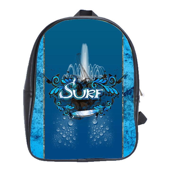 Sport, Surfboard With Water Drops School Bag (Large)