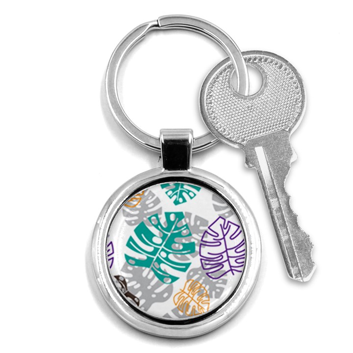 Pattern Leaves Rainbow Key Chain (Round)