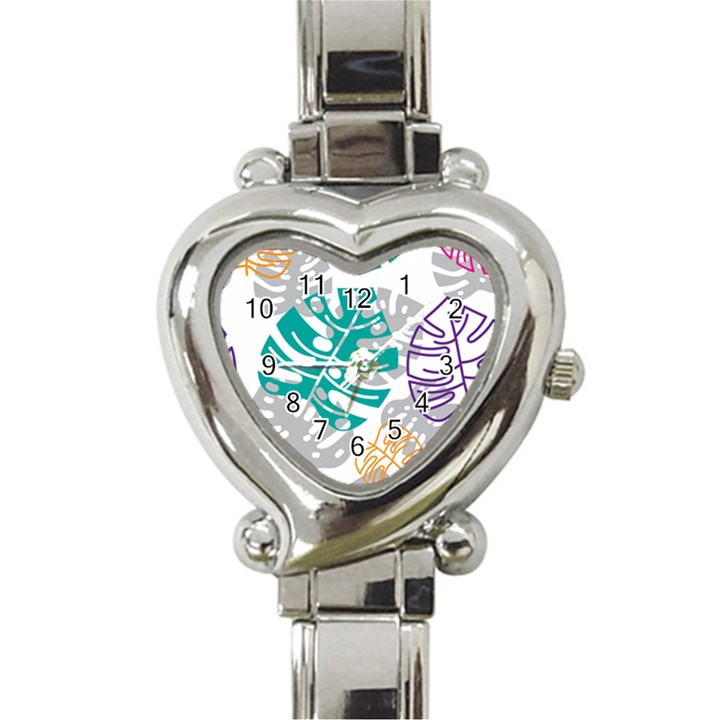 Pattern Leaves Rainbow Heart Italian Charm Watch