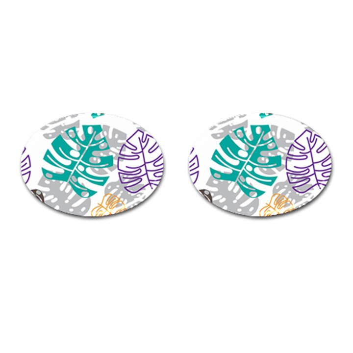 Pattern Leaves Rainbow Cufflinks (Oval)