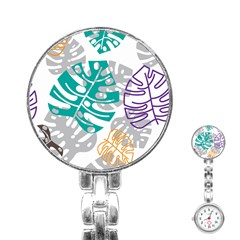 Pattern Leaves Rainbow Stainless Steel Nurses Watch