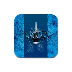 Sport, Surfboard With Water Drops Rubber Square Coaster (4 Pack)  by FantasyWorld7