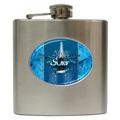 Sport, Surfboard With Water Drops Hip Flask (6 Oz) by FantasyWorld7