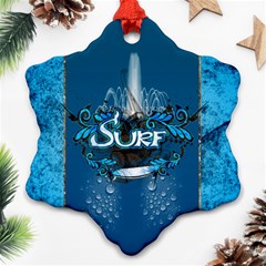 Sport, Surfboard With Water Drops Snowflake Ornament (two Sides) by FantasyWorld7