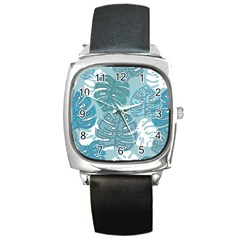 Pattern Leaves Banana Square Metal Watch