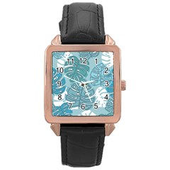 Pattern Leaves Banana Rose Gold Leather Watch  by HermanTelo