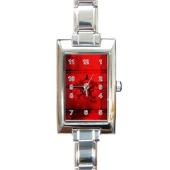 Awesome Creepy Skull With Crowm In Red Colors Rectangle Italian Charm Watch