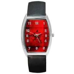 Awesome Creepy Skull With Crowm In Red Colors Barrel Style Metal Watch