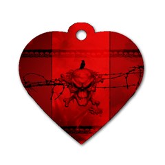 Awesome Creepy Skull With Crowm In Red Colors Dog Tag Heart (One Side)