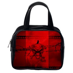 Awesome Creepy Skull With Crowm In Red Colors Classic Handbag (One Side)