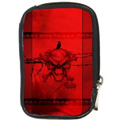 Awesome Creepy Skull With Crowm In Red Colors Compact Camera Leather Case