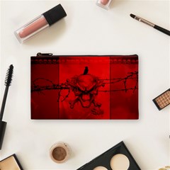 Awesome Creepy Skull With Crowm In Red Colors Cosmetic Bag (Small)