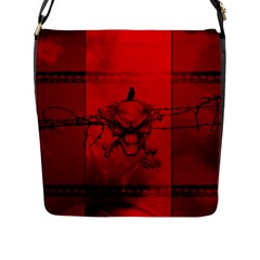 Awesome Creepy Skull With Crowm In Red Colors Flap Closure Messenger Bag (L)