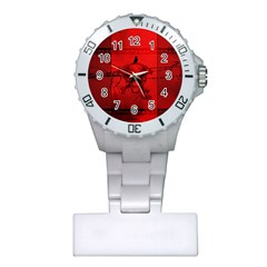 Awesome Creepy Skull With Crowm In Red Colors Plastic Nurses Watch