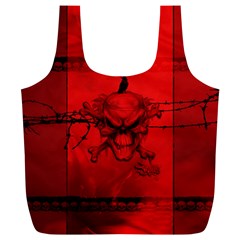 Awesome Creepy Skull With Crowm In Red Colors Full Print Recycle Bag (xl) by FantasyWorld7