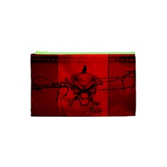 Awesome Creepy Skull With Crowm In Red Colors Cosmetic Bag (xs) by FantasyWorld7