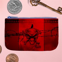 Awesome Creepy Skull With Crowm In Red Colors Large Coin Purse by FantasyWorld7