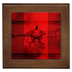 Awesome Creepy Skull With Crowm In Red Colors Framed Tiles