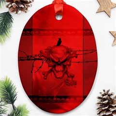 Awesome Creepy Skull With Crowm In Red Colors Ornament (Oval)