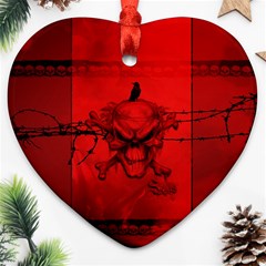 Awesome Creepy Skull With Crowm In Red Colors Ornament (Heart)