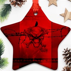 Awesome Creepy Skull With Crowm In Red Colors Ornament (star) by FantasyWorld7