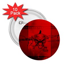 Awesome Creepy Skull With Crowm In Red Colors 2.25  Buttons (10 pack) 