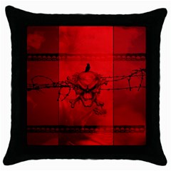 Awesome Creepy Skull With Crowm In Red Colors Throw Pillow Case (black) by FantasyWorld7