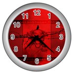 Awesome Creepy Skull With Crowm In Red Colors Wall Clock (Silver) Front