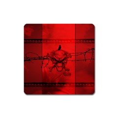 Awesome Creepy Skull With Crowm In Red Colors Square Magnet by FantasyWorld7